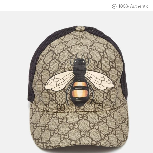 Gucci Beige and Black Bee Print Hat - Picture 1 of 10